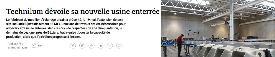 extraot de l'article d'Objectif LR au sujet de l'extension NBT, agrandissant l'usine de production Technilum