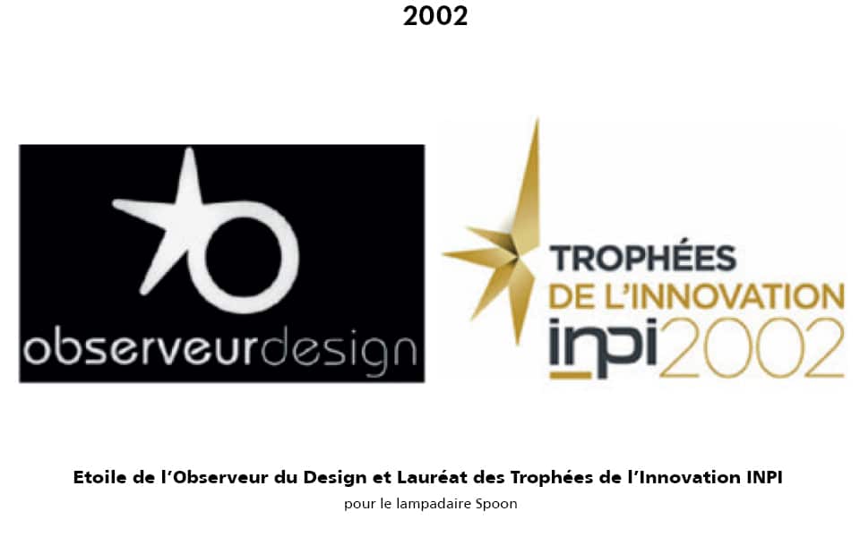 2002 : Logos de l'étoile de l'observateur du design et lauréat des trophées de l'innovation INPI