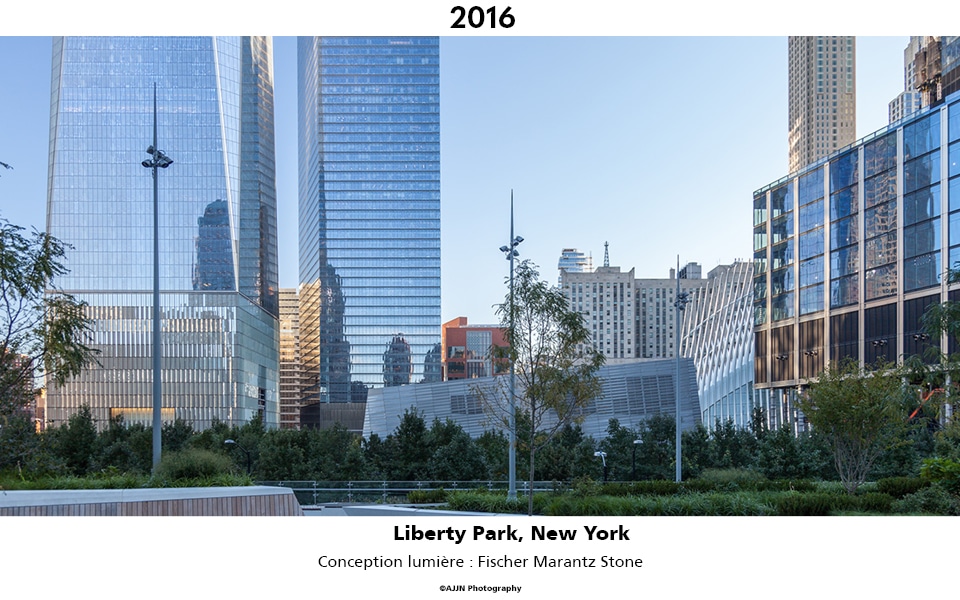 Projet Liberty Park à New York, mât Aiguille équipé de projecteurs