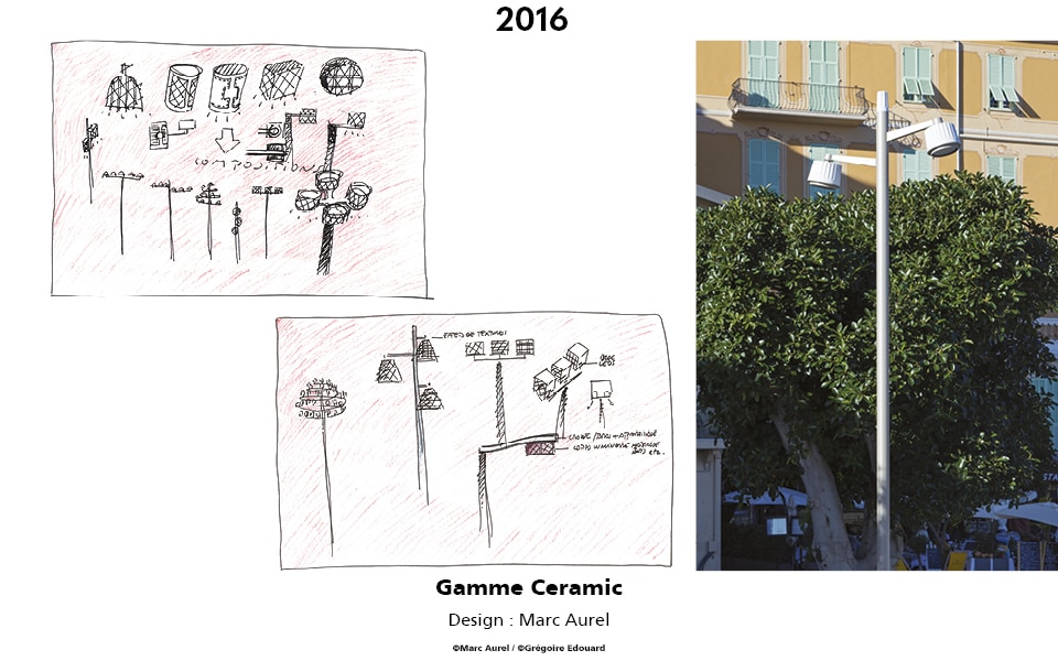 Dessin de la conception de la gamme Ceramic et photo sur site du modèle Ceramic à Menton, Les Sablettes