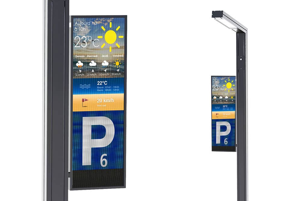 LED display integrated into a Technilum street lighting mast for dynamic public spaces & information distribution