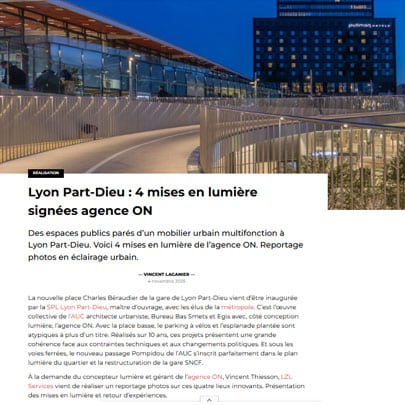 article en  ligne de novembre 2025 de LightZoom Lumière sur le projet Lyon Part-Dieu